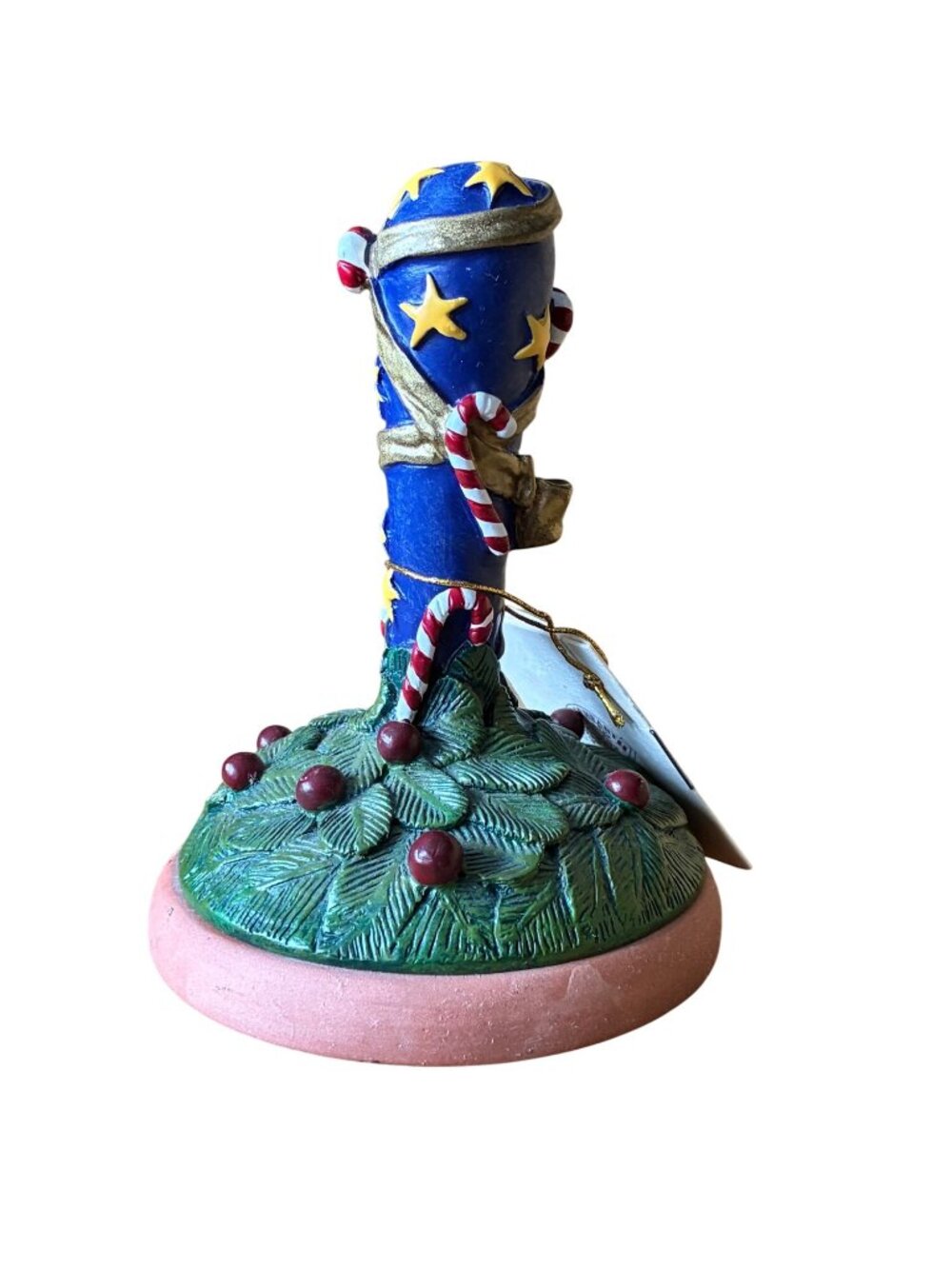 VINTAGE Shaker Hearth Cookie‎ Press Blue Gold Stars Candy Cane Terracotta Handle